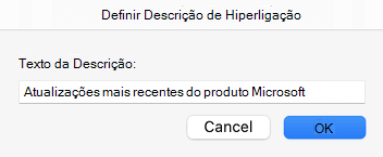 Sugestão de ecrã para hiperligação no Outlook
