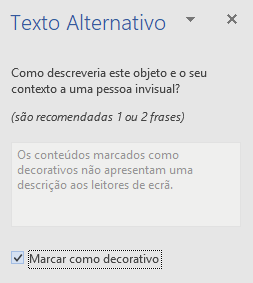 Painel Texto Alternativo para elementos decorativos do Word para Win32