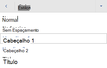 Word para Android menu estilos de cabeçalho