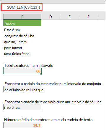 Contar o número total de caracteres num intervalo, e outras matrizes para trabalhar com cadeias de texto