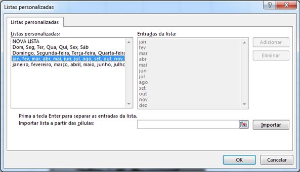 Caixa de diálogo Listas Personalizadas