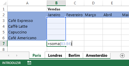 Fórmula na folha de cálculo Paris.