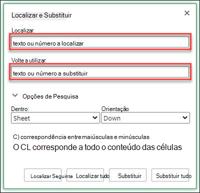 Substituir texto ou números num livro ou folha de cálculo premindo Ctrl+H