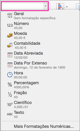 Caixa formatos de número