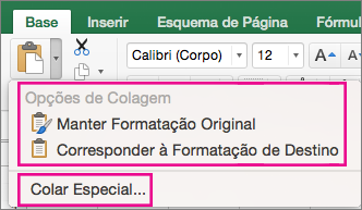 Menu Colar, apresenta as opções e o Colar Especial