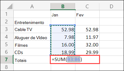 Célula de Soma Automática do Excel para a Web
