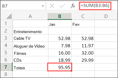 Fórmula de Soma Automática do Excel na Web