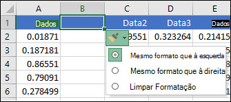 Imagem do botão Opções de Inserção, que é apresentado após inserir linhas ou colunas.