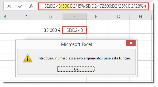Mensagem do Excel quando adiciona uma vírgula a um valor.