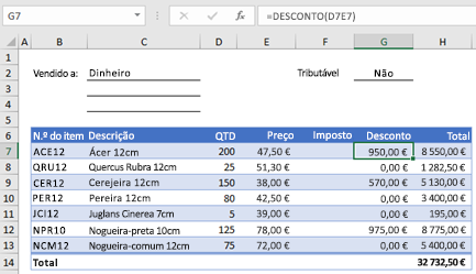 Exemplo de formulário de encomenda com uma função personalizada