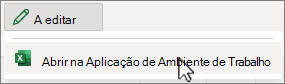 Captura de ecrã da aplicação de computador Abrir o Excel