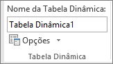 Opções da Tabela Dinâmica no friso