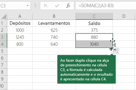 Exemplo de cálculo de um saldo corrente