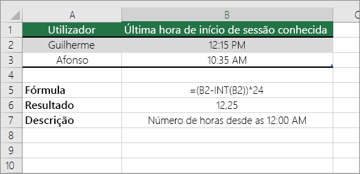 Exemplo: Converter horas do formato de hora padrão num número decimal