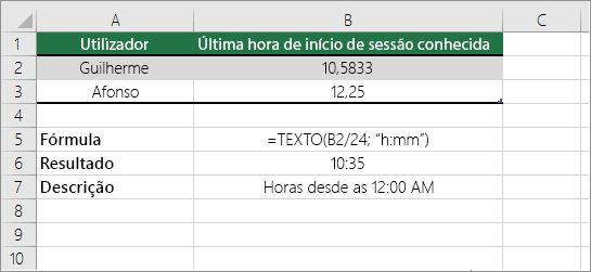 Exemplo: Converter horas de número decimal para a hora padrão