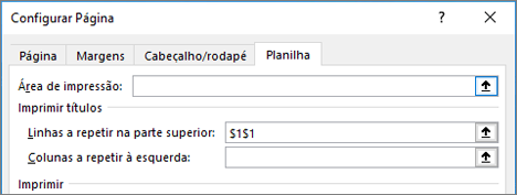 Separador Folha na caixa de diálogo Configurar Página