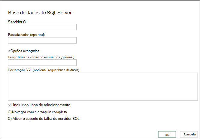 Caixa de diálogo SQL Server Base de Dados