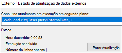 Caixa de diálogo Estado da Atualização de Dados Externos