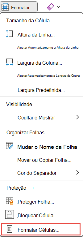 Formatar células para o Excel