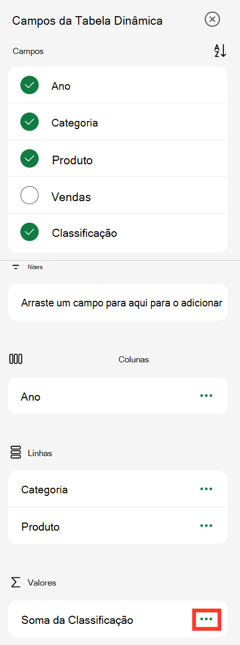 Reticências nos valores de campos da Tabela Dinâmica no iPad