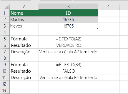 Exemplos de ISTEXT