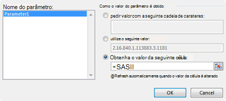 Caixa de diálogo Parâmetro da Consulta MS