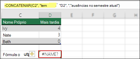 Erro #NOME? causado pela ausência de aspas nos valores de texto