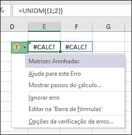 Matriz aninhada #CALC! erro