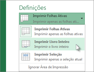 Em Definições, clique em Imprimir Folha de Cálculo Inteira