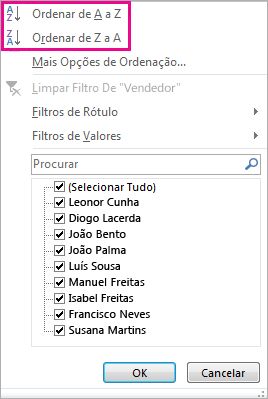 botões ordenar