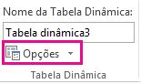 Botão Opções do separador Analisar