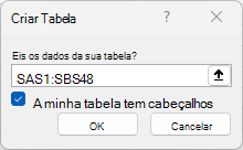 Janela Criar Tabela