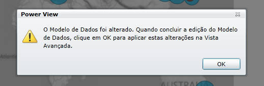 Um aviso indica que o Modelo de Dados foi alterado