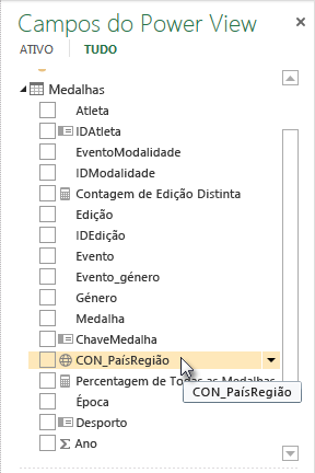 ícone de localização geográfica nos Campos do Power View