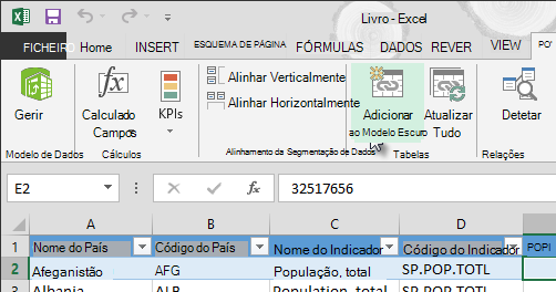 Adicionar novos dados ao Modelo de Dados