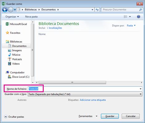 Caixa de diálogo Guardar Como