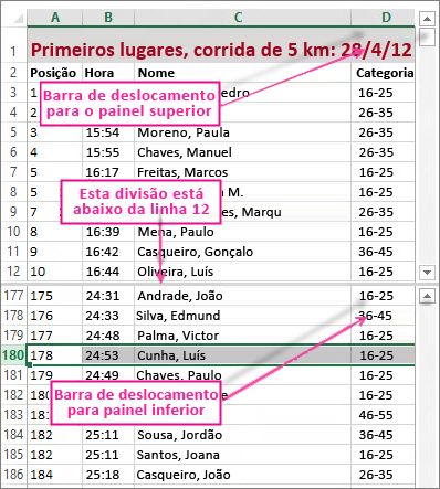 Utilizar uma divisão para ver duas áreas de linhas