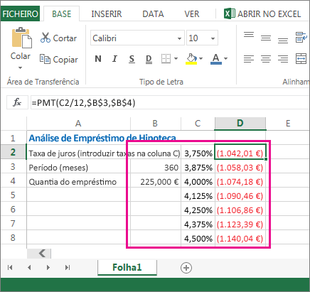 Este intervalo de células, B2:D8, é uma tabela de dados