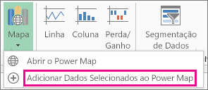 Comando Adicionar Dados Selecionados ao Power Map