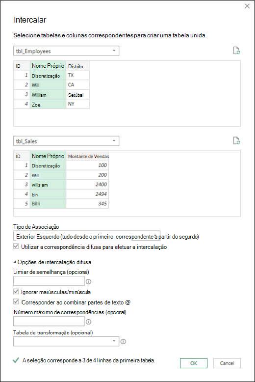 Power Query opções de intercalação difusa