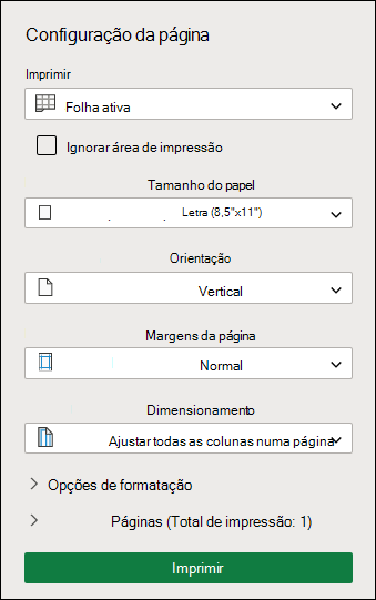 Print setup screen