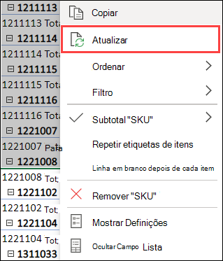 Atualizar Tabela Dinâmica