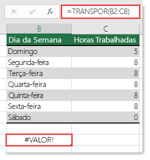 Erro #VALOR na função TRANSPOR