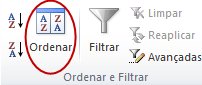 Comando Ordenar no grupo Ordenar & Filtrar no separador Dados do Excel