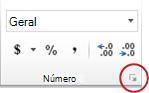 Iniciador de Caixa de Diálogo no grupo Número
