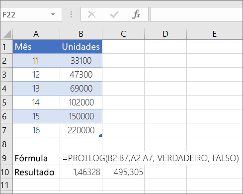 Exemplo 1-- Função PROJ.LOG