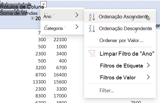 Área de linhas com filtros combinados