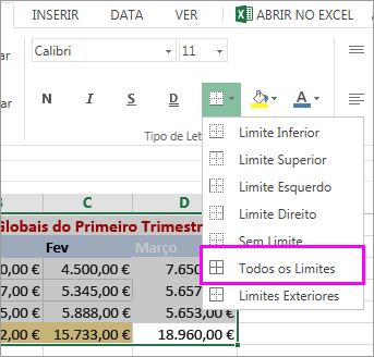 adicionar um limite a uma tabela ou intervalo de dados