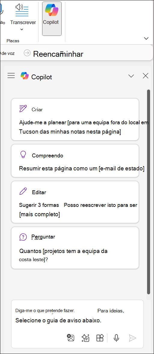 Aceder ao Copilot no Botão do OneNote