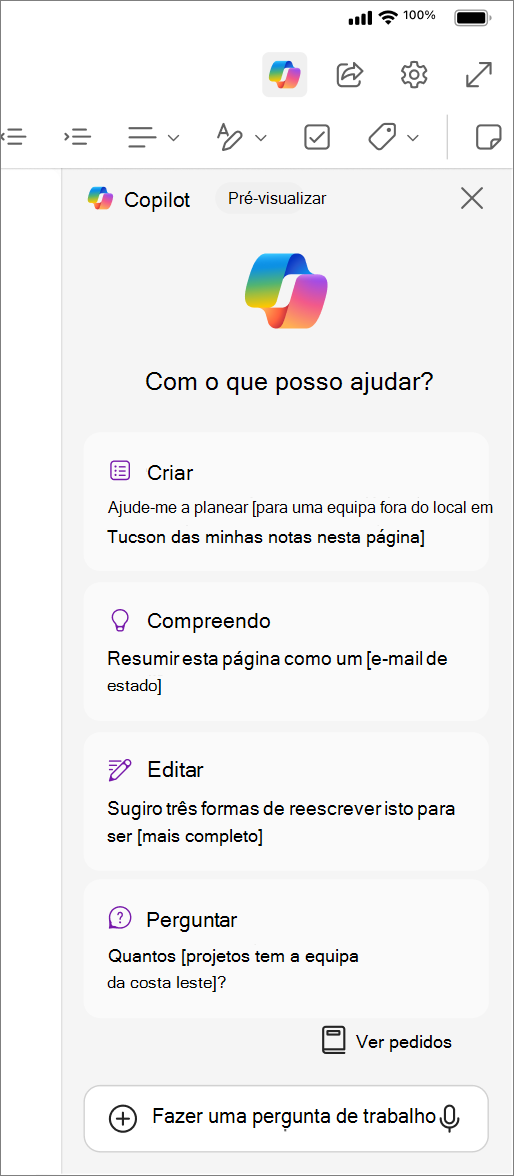 Aceder ao botão Copilot no OneNote para iOS